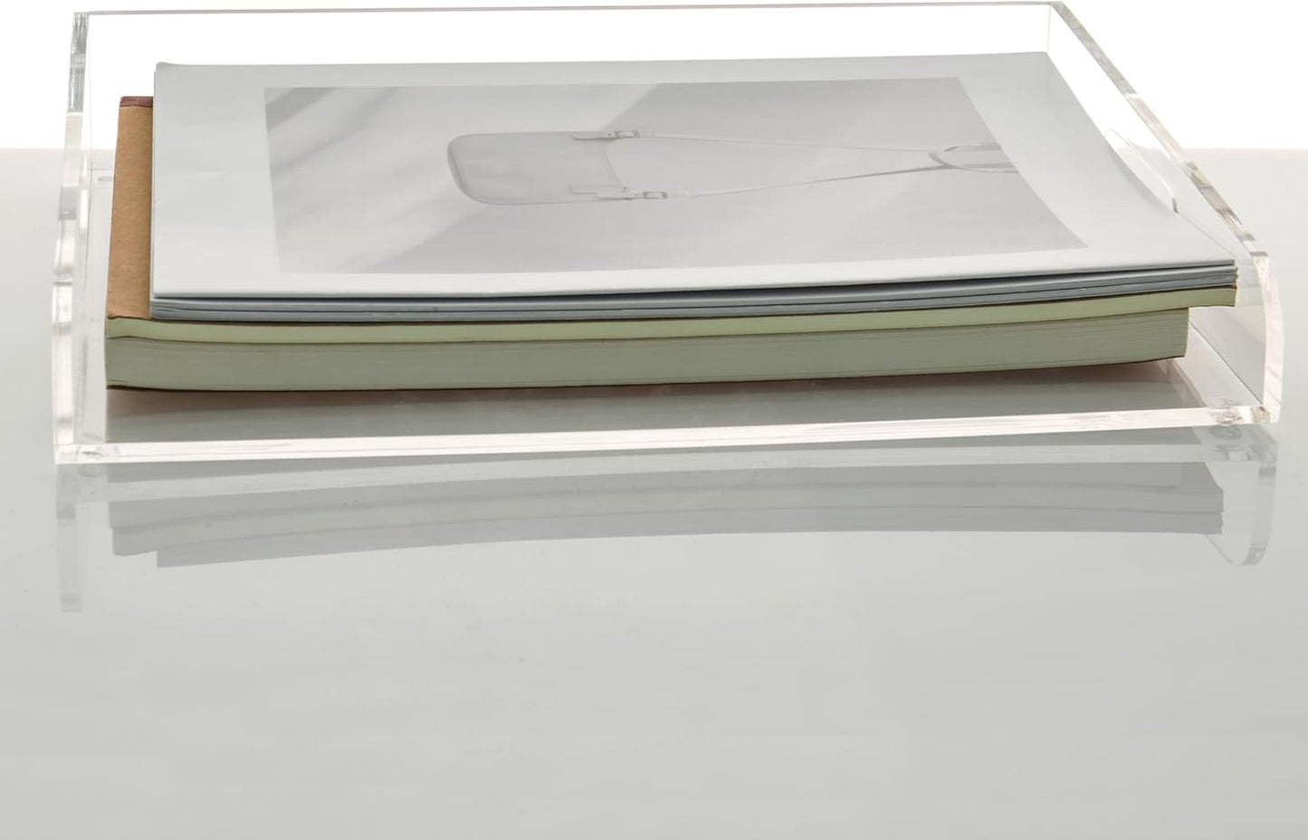 2-Tier Clear Acrylic Paper Trays, Desk File Organizer, A4 Paper Holder, Low-Profile Desk File Sorter for Office/Home, Clear Stackable Letter Tray for Bills, Crafts, Notebooks - Horizontal