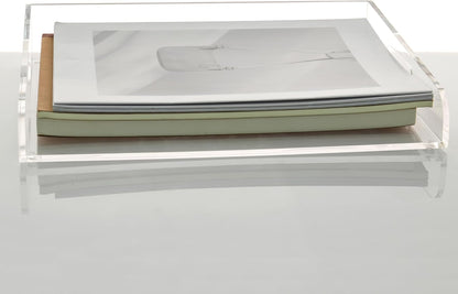 2-Tier Clear Acrylic Paper Trays, Desk File Organizer, A4 Paper Holder, Low-Profile Desk File Sorter for Office/Home, Clear Stackable Letter Tray for Bills, Crafts, Notebooks - Horizontal