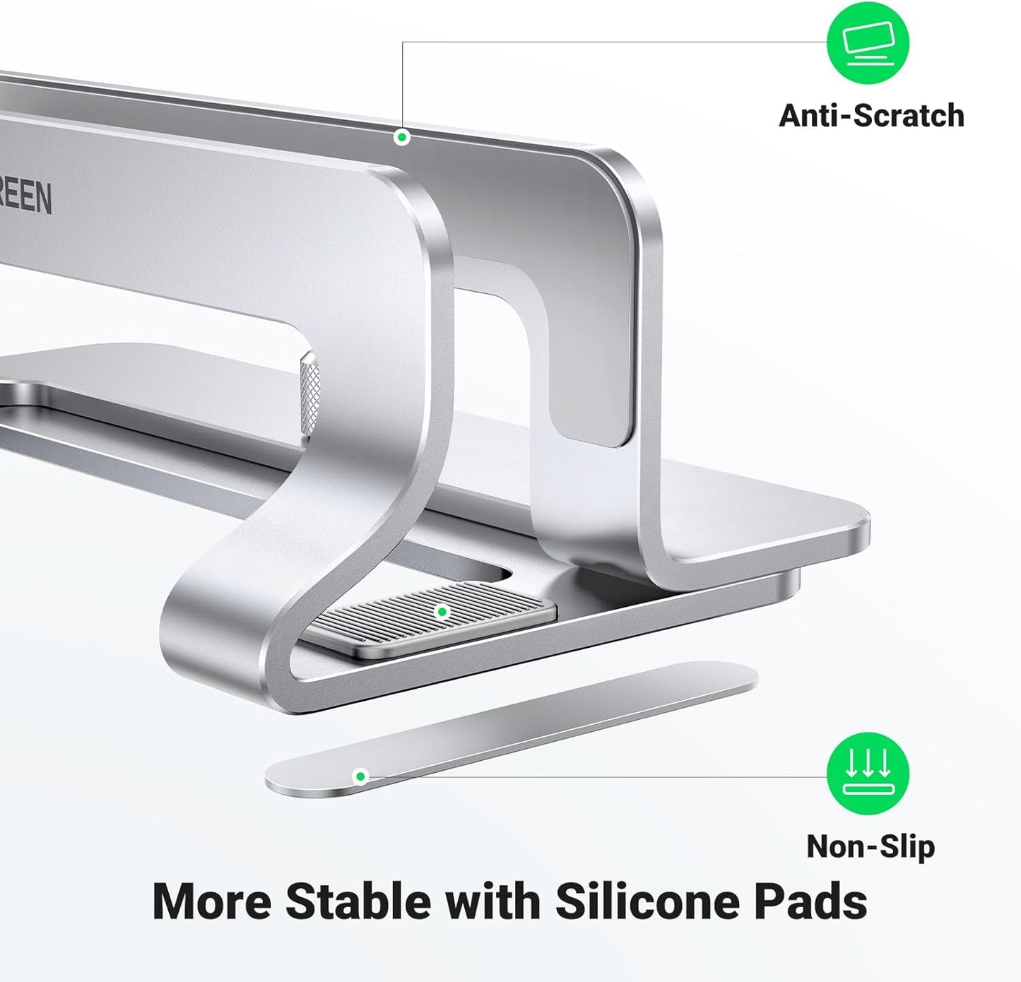 UGREEN Vertical Laptop Stand Holder for Desk Compatible with MacBook Pro, MacBook Air Stand Vertical Aluminum Adjustable for Up to 17.3 Inch Gaming Laptop, Gray