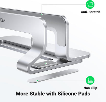 UGREEN Vertical Laptop Stand Holder for Desk Compatible with MacBook Pro, MacBook Air Stand Vertical Aluminum Adjustable for Up to 17.3 Inch Gaming Laptop, Gray
