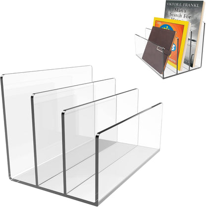 Boloyo Acrylic File Holder,1PC 2 Sections Clear File Organizer Mail Letter Sorter Desktop Folder Holder for Home Office School Envelope Bill Filling Paper Document