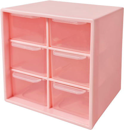 Small Drawer Organizer for Desk, 4.7" x 4.7" x 3.8" Small Desktop Organizer with 6 Drawers, Plastic Storage Box for Office, Classroom, Craft and Home Organization