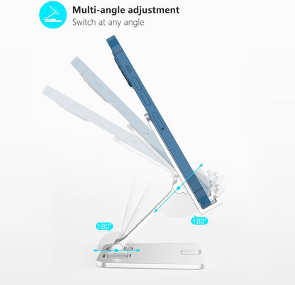 Amzpas Adjustable Cell Phone Stand Metal, Foldable Desktop Cellphone Stand with Anti-Slip Base and Convenient Charging Port, for Phone 17 16 15 14 13 12 11 Pro Xs Xs Max Xr X 8, All Phones