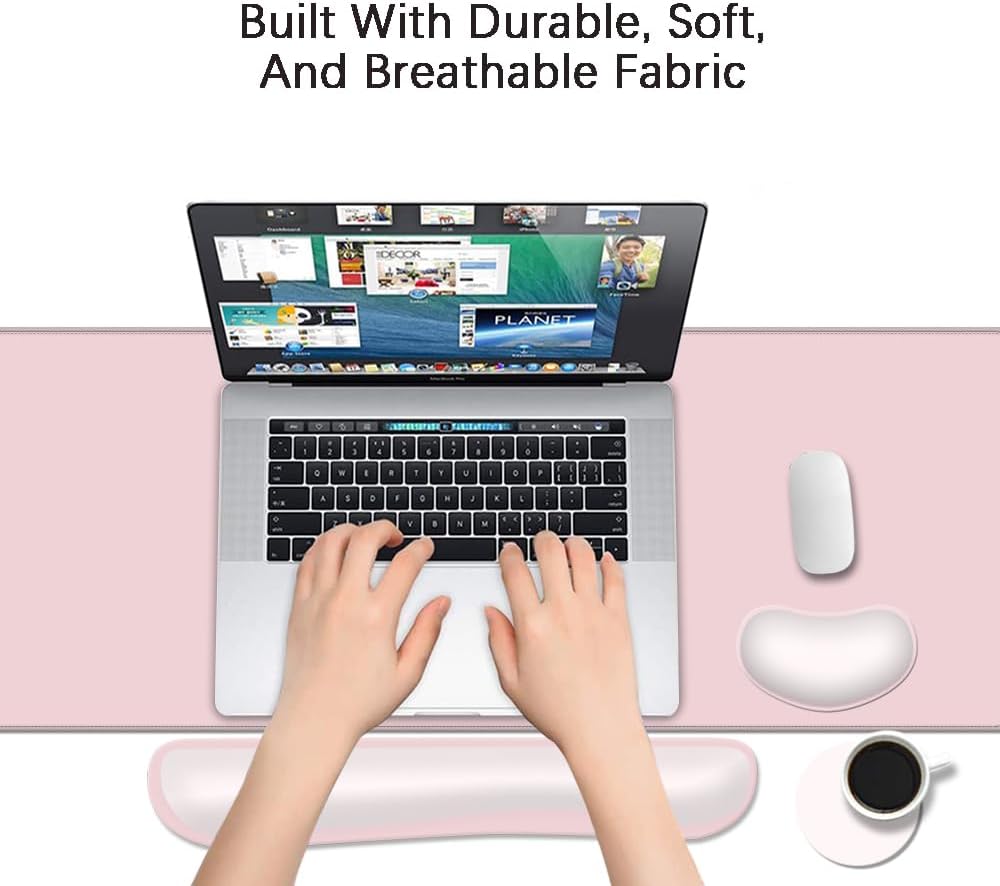 MIBITRI Keyboard Mouse Pad Set, Extended Gaming Mouse Pad+Ergonomics Keyboard Wrist Rest Support, Memory Foam, Easy Typing Pain Relief, 4Pcs XXL Ultra Thick Desk Mat, Enchanted Bookshelf