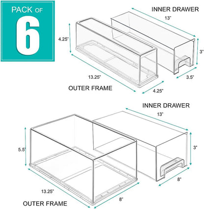 Sorbus Small Clear Stackable Storage Drawers – 4-Pack Plastic Organizer Bins with Handles – Stackable Pull-Out Storage Drawers for Closet, Pantry, Office, Bathroom, Craft, and Toy Organization