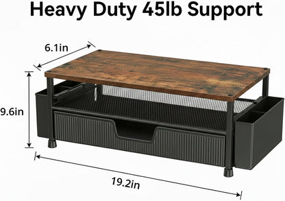 ECOLOVI Desk Organizer and Accessories, 2-Tier Computer Monitor Stand Rise with Storage Drawer & 2 Pen Holders, Laptop & Printer Stand for Desktop, Workspace Organizers for Office Supplies (Blue)