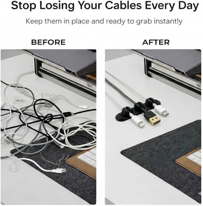 Magnetic Cable Organizer for Desk & Nightstand 3 Clip Cord Holder with One-Hand Access 3M Adhesive Cable Clips, N52 Magnetic Cord Holder for Phone, USB-C & Laptop Cables