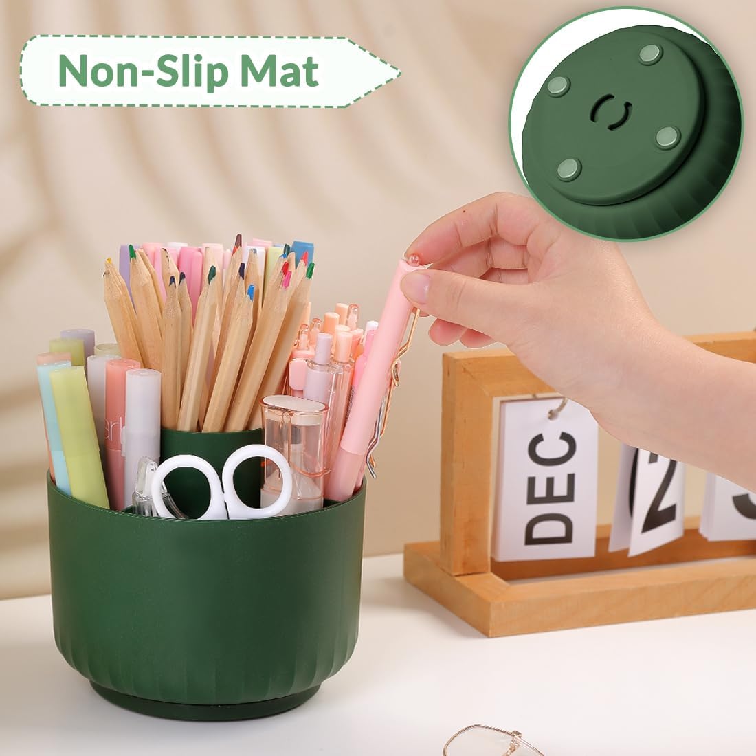 SKYDUE 360 Degree Rotating Pencil Pen Holder for Desk, Dual-Purpose Desk Organizer, Rotating Pencil Cup with 5 Slots, Office Supplies, Desk Decor for Office, School, Home