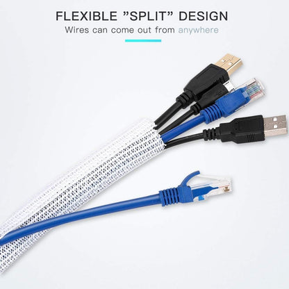 AGPTEK White Cable Sleeve, 2 Pack 5ft - 1.2 Inch Cable Management, Desk Cord Cover Organizer Wire Hider for Computer TV Wire Loom Tubing, Pet Proof Cord Protector from Cat Dog Chewing, White