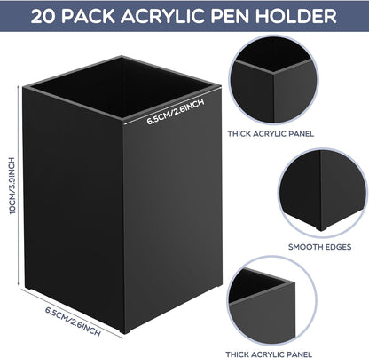 Crtiin 20 Pieces Acrylic Pencil Holder Makeup Brush Holder Pen for Desk Pencil Cup Acrylic Desk Accessories Desktop Stationery Organizer for Office School Home Supplies(Clear)