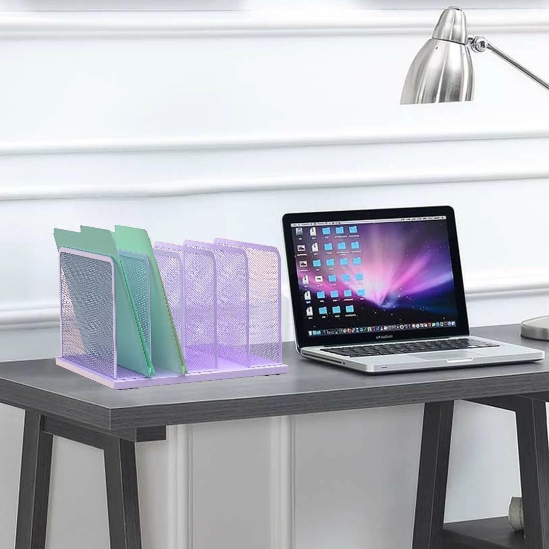 Kuntine.B Desk File Organizer 5 Sections Upright Mesh Desktop Organizer File Sorter Office Organization File Holder for Home, Office & Classroom