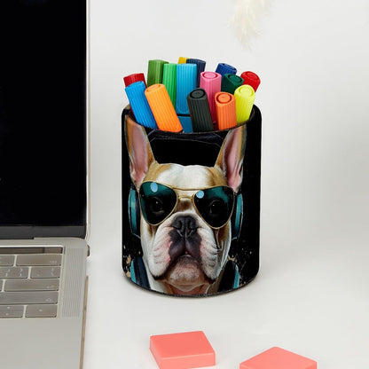 Leather Pen Holder for Desk, Love Cherry Pencil Organizer Pencil Cup Desk Decor Makeup Brush Holder Multifunctional Office Supplies for Home,Office, School