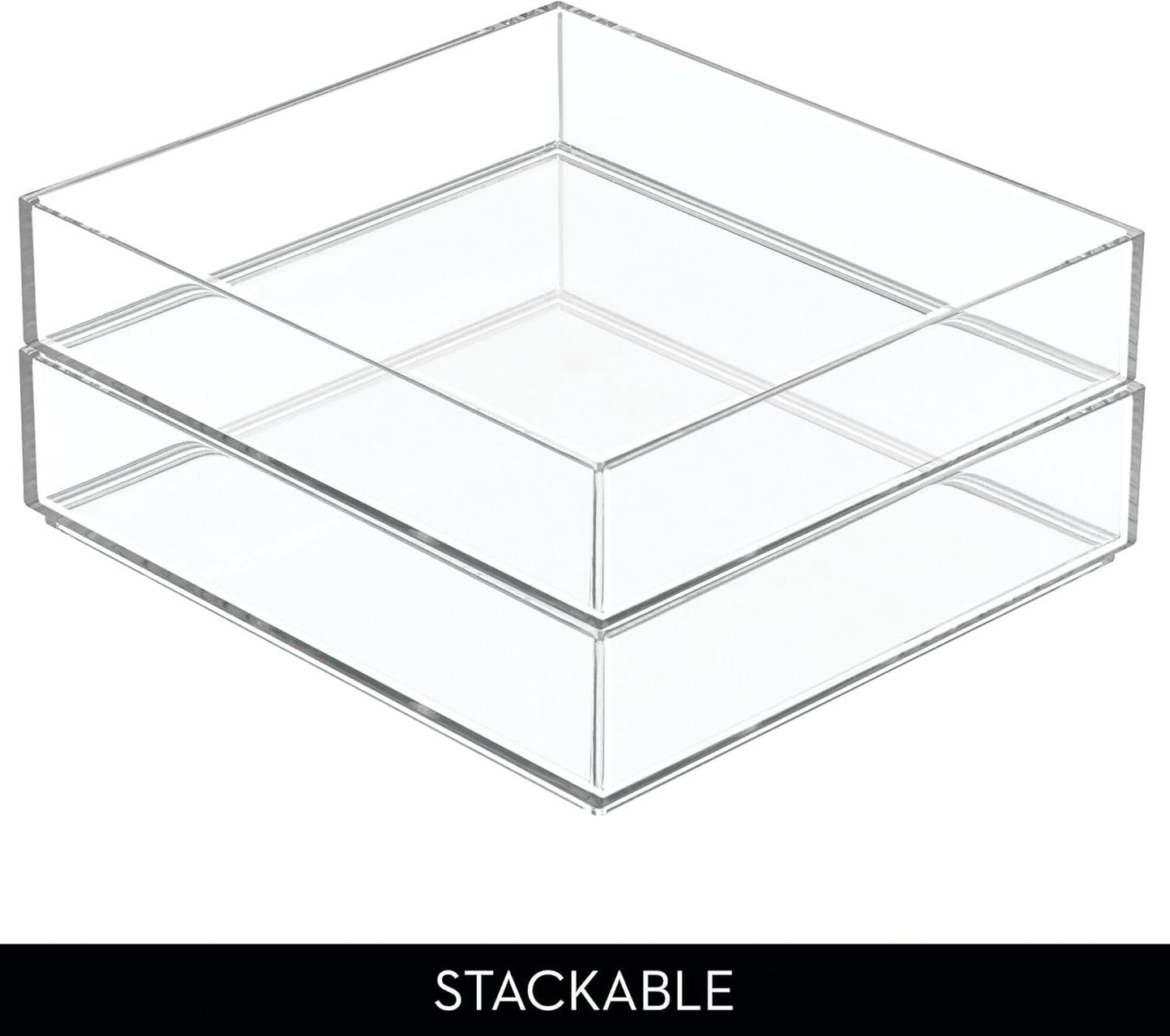 iDesign Plastic Makeup Drawer Organizer Tray - Vanity Organizer or Desk Drawer Organizer - Set of 2 - Clear