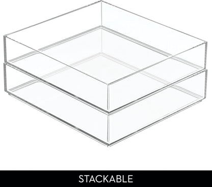 iDesign Plastic Makeup Drawer Organizer Tray - Vanity Organizer or Desk Drawer Organizer - Set of 2 - Clear