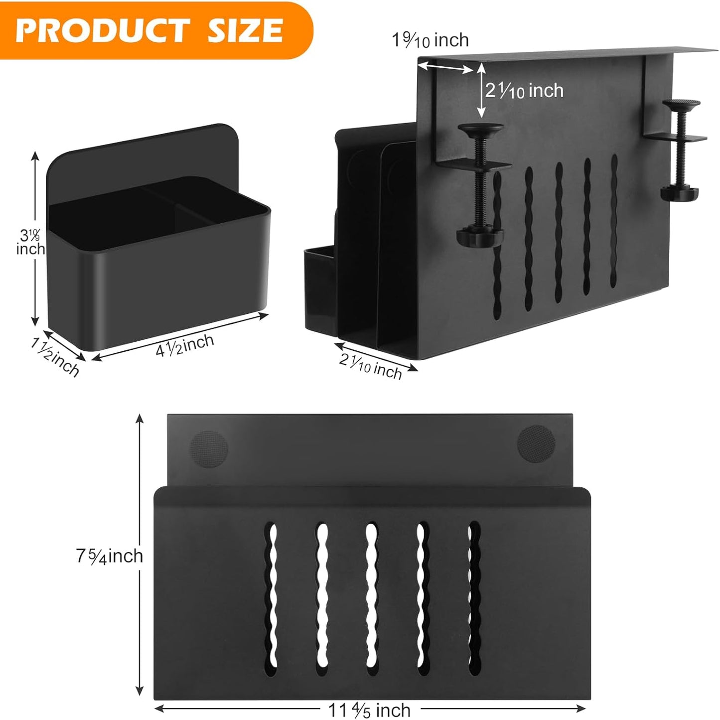 Desk Side Storage, Under Desk Laptop Mount, Table Side Hanging File Organizer, No Drill Clamp On Cable Management Tray, Laptop Holder with Magnetic Pen Holder for Office and Home