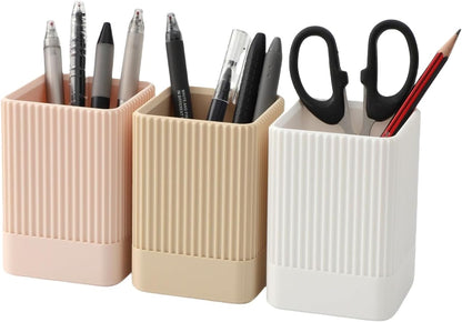 3 Pack Aesthetic Pen Holder for Desk-Sturdy Plastic Pencil Holder - Stylish Makeup Brushes Cup for Women Girls - Cute and Functional Desk Organizer for Office Supplies - Modern Office Decor Pen Cup