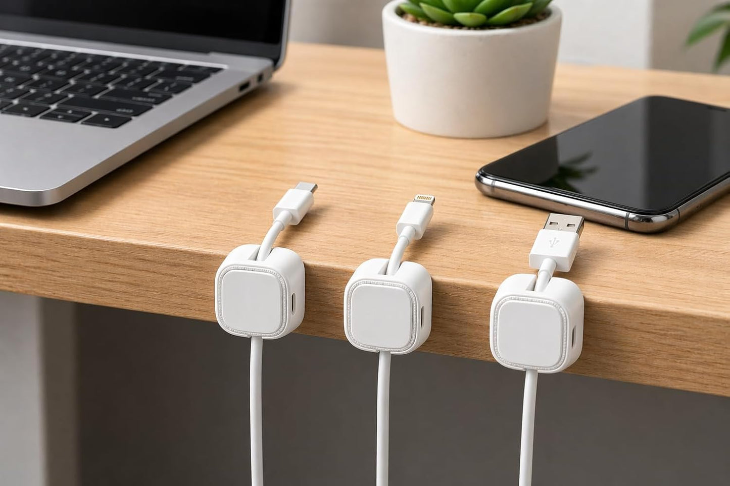 Magnetic Cable Clips (6-Pack), Strong Adhesive Cord Holder for Desk, Nightstand, Car & Cable Management, Black