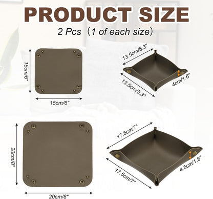 uxcell 2 Pcs Leather Valet Tray, Folding Jewelry Tray Organizer Square Travel Dish Plate Desk Organizer for Women and Men Storage Jewelry Keys Wallet Coin (2 Sizes, Beige)
