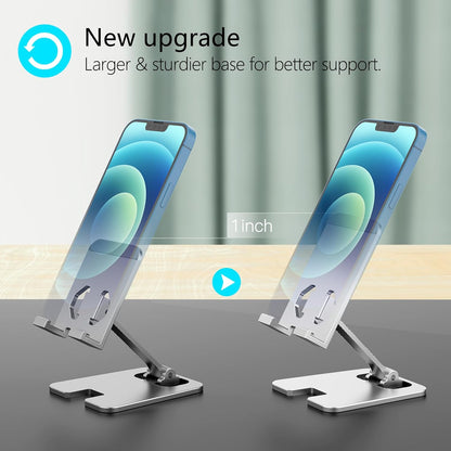 Amzpas Adjustable Cell Phone Stand Metal, Foldable Desktop Cellphone Stand with Anti-Slip Base and Convenient Charging Port, for Phone 17 16 15 14 13 12 11 Pro Xs Xs Max Xr X 8, All Phones