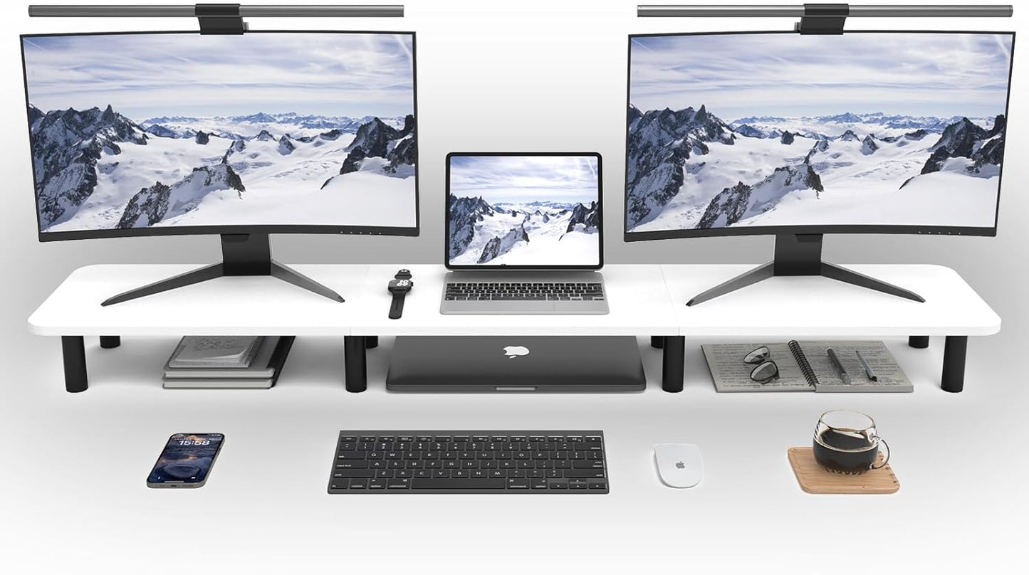 Dual Monitor Stand - 43.7 inch Extra Long Wide TV Stand - Wood & Steel Leg Desktop Riser - Desk Organization - Home Office (Vintage)