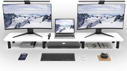 Dual Monitor Stand - 43.7 inch Extra Long Wide TV Stand - Wood & Steel Leg Desktop Riser - Desk Organization - Home Office (Vintage)