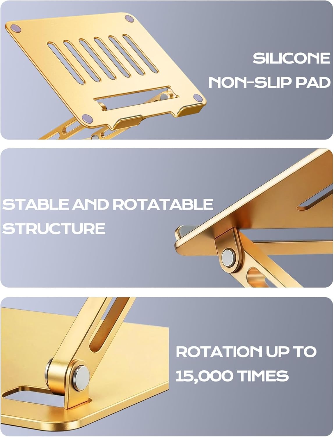 LOXP Adjustable Laptop Stand for Desk, Metal Foldable Laptop Riser, Ventilated Cooling Lectern, Ergonominc Computer Notebook Stand for Desk Compatible with 10-15.6“ Laptops