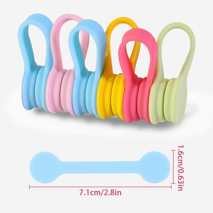 Viaky 6 Packs Magnet Wire Winder Straps, Multi-Colored Noticeboard Fridge Clips Silicone Cable Organizer Reusable Tie Phone Earbuds Bookmark Whiteboard Fridge (Lake Blue, Blue, Gray)
