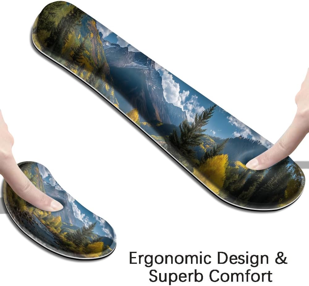 MIBITRI Keyboard Mouse Pad Set, Extended Gaming Mouse Pad+Ergonomics Keyboard Wrist Rest Support, Memory Foam, Easy Typing Pain Relief, 4Pcs XXL Ultra Thick Desk Mat, Enchanted Bookshelf