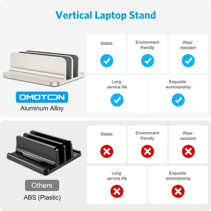 OMOTON Vertical Laptop Stand [Updated 3-Slots Version], Desktop Aluminum Mac Book Stand with Adjustable Dock Size, Fits All Mac Book, Chrome Book and Gaming Laptops (Up to 17.3 inch), Starlight