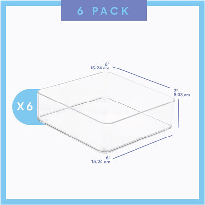 primebox Plastic Clear Drawer Organizers. Bathroom. Kitchen, Bedroom, Utensils, Office Organizer Bins, Storage Trays. Stackable. 9" x 6" x 2" Set of 6