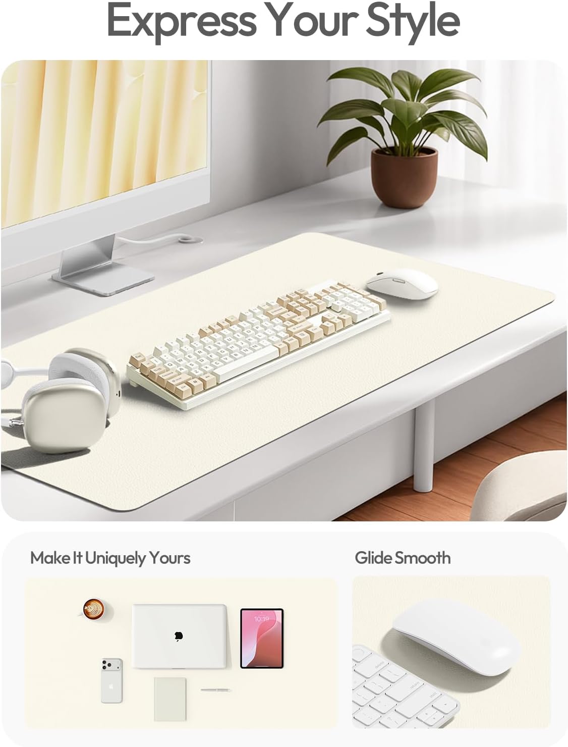 YSAGi Leather Desk Protector, Office Mat, Large Mouse Mat, Non-Slip PU Leather Blotter, Laptop Pad, Waterproof Writing Pad for Office and Home (Light Pink, 23.6" x 13.8") - Colors A