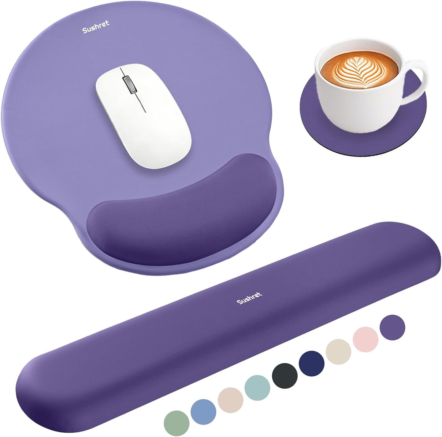 Sushret Mouse Pad and Keyboard Wrist Rest, 3-in-1 Gel Memory Foam Ergonomic Mouse Pad with Wrist Rest Set,Gaming Mousepad Arm Cushion Support for Computer Office Desk Accessories Cute Setup,Sage Green