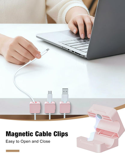6 Pack Cord Holder, Strong Adhesive Desk Cord Organizer Magnetic Easy Open, Wire Holder Organizer Neatly for Home, Office, Car, Desk, Nightstand, Pink