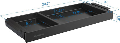 Mount-It! Under Desk Drawer Organizer with 2 Compartments, Shallow Low-Profile Slide-Out Desk Tray, 20.7″ x 8.9″ x 1.8″, Pull-Out Pencil Drawer for Traditional & Standing Desks - Black
