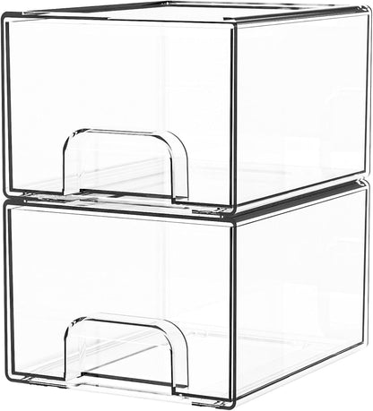 Yieach 4 Pack Clear Stackable Storage Drawers,4.4'' Tall Acrylic Drawer Containers for Organizing,Bathroom Organizers and Storage Bin Box,Plastic Makeup,Medicine Organizer Bins for Cabinet,Undersink