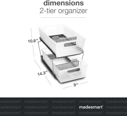 madesmart Two-Tier Bathroom Cabinet Organizer, Sliding Drawer Storage for Bottles, Sponges & Cleaning Supplies, Blue