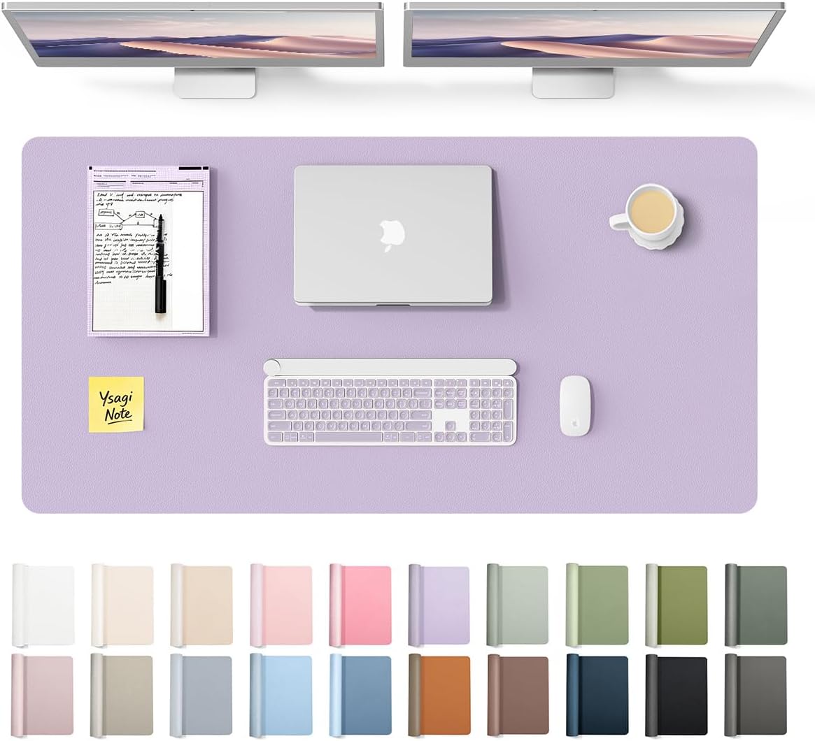 YSAGi Leather Desk Protector, Office Mat, Large Mouse Mat, Non-Slip PU Leather Blotter, Laptop Pad, Waterproof Writing Pad for Office and Home (Light Pink, 23.6" x 13.8") - Colors A