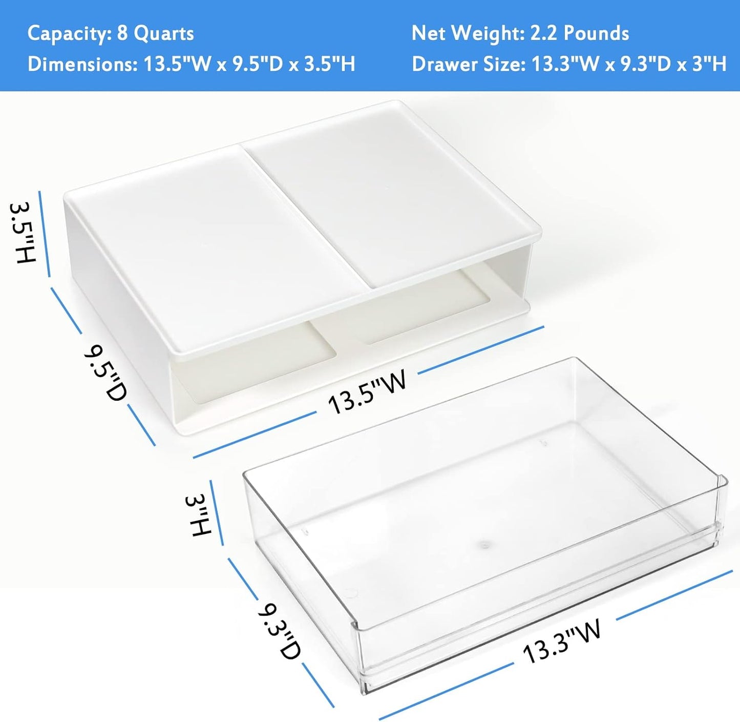 Harhana Printer Paper Holder Desk Organizer with Drawer, Stackable Desktop Storage Drawers 13.5 inch Wide - Pearl White (1 PCS)