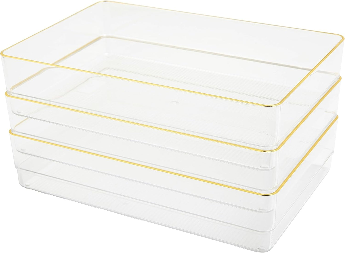 Martha Stewart Kerry Plastic Stackable Office Desk Drawer Organizers, 6" x 3", 6 Pack, with Gold Trim