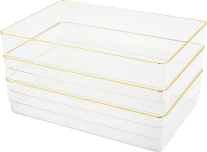 Martha Stewart Kerry Plastic Stackable Office Desk Drawer Organizers, 6" x 3", 6 Pack, with Gold Trim
