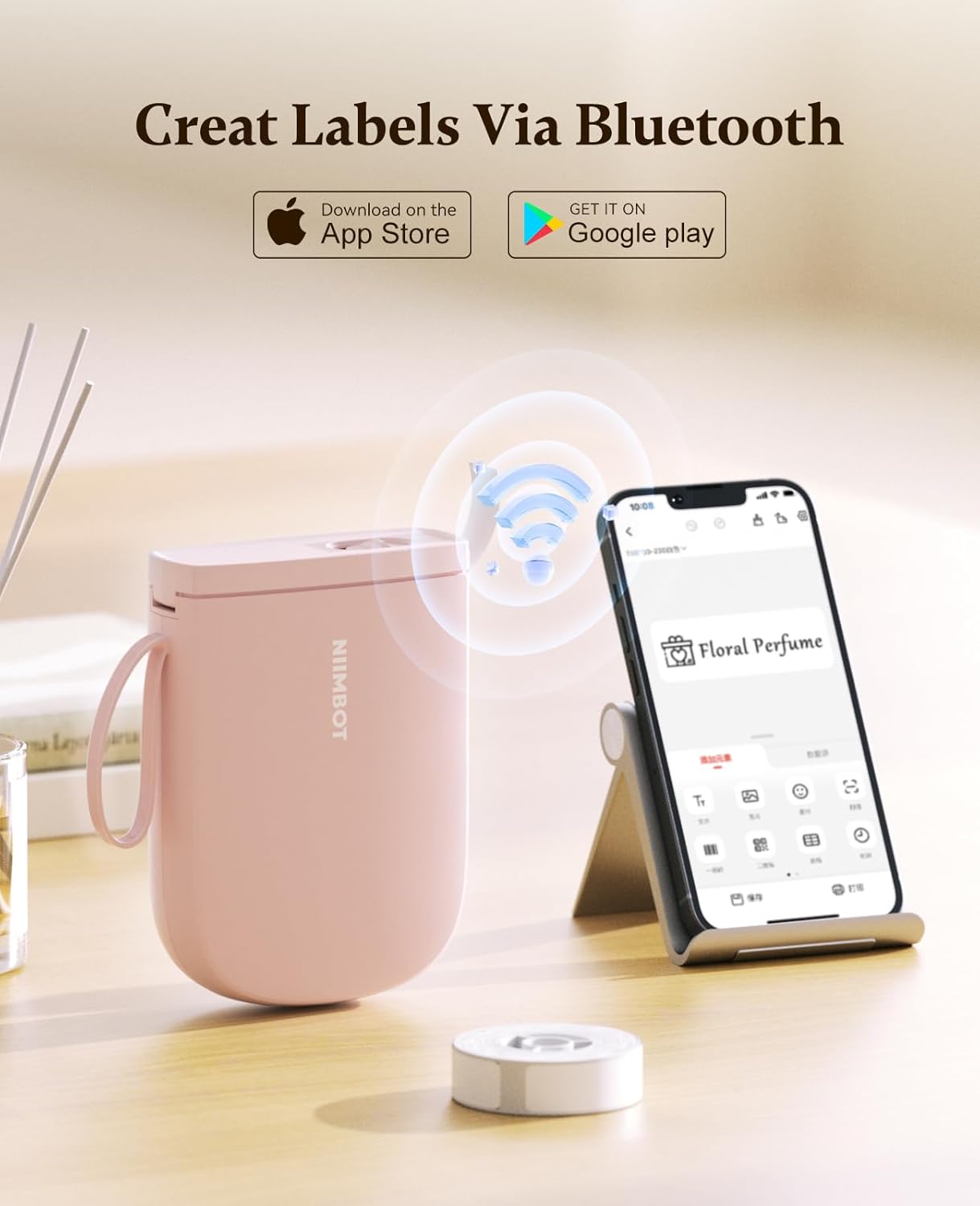 NIIMBOT 300 DPI D11 Label Maker Machine with 1 Tape, Mini Portable Label Printer, Bluetooth Thermal Label Printer Sticker Labeler for Office Home Kitchen School Organization, White