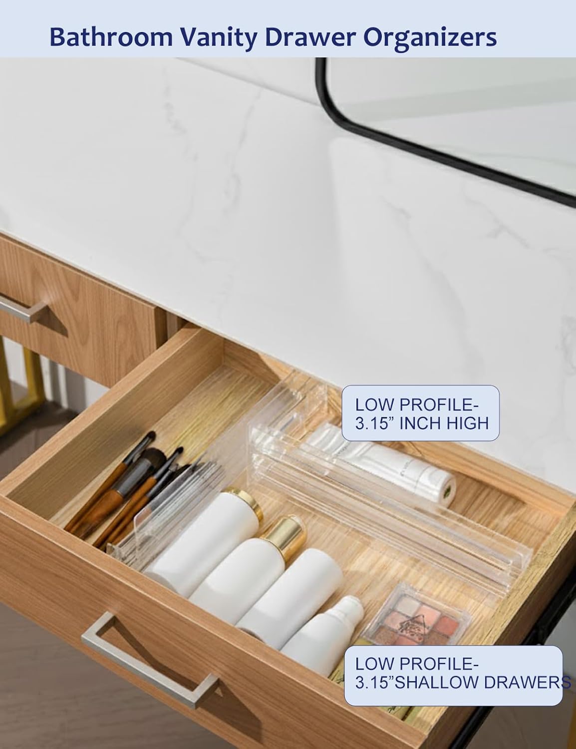 Smoky Gray Drawer Dividers with Non-Slip Adhesive, 5 Pack Adjustable Drawer Dividers for Clothes & Makeup, 3.15" Deep Plastic Drawer Separators for Dresser, Office Desk & Bathroom Cabinet