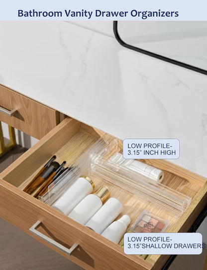 Smoky Gray Drawer Dividers with Non-Slip Adhesive, 5 Pack Adjustable Drawer Dividers for Clothes & Makeup, 3.15" Deep Plastic Drawer Separators for Dresser, Office Desk & Bathroom Cabinet