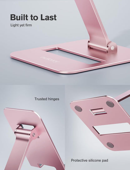Nulaxy 2 Pack Dual Folding Cell Phone Stand, Fully Adjustable Phone Holder for Desk, Compatible with iPhone 17 16 15 14 13 12 11, Nintendo Switch, All Phones, Black & Rose Gold