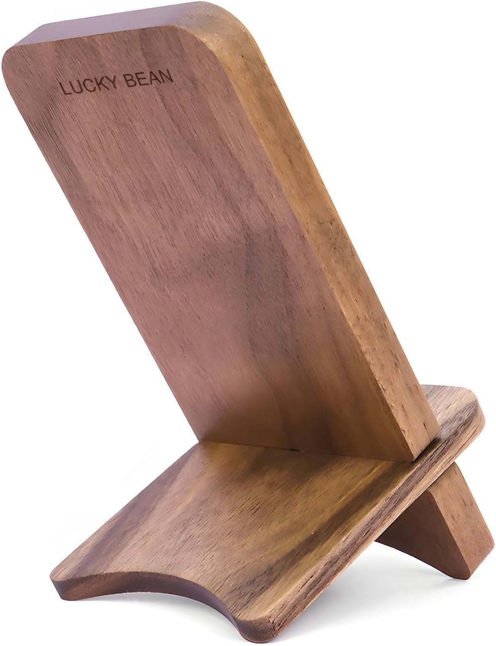 LUCKY BEAN Wood Phone Stand, Desktop Wooden Phone Holder, Portable Phone Stand for Desk, Compatible with iPhone & All Cell Phones (Walnut Wood)