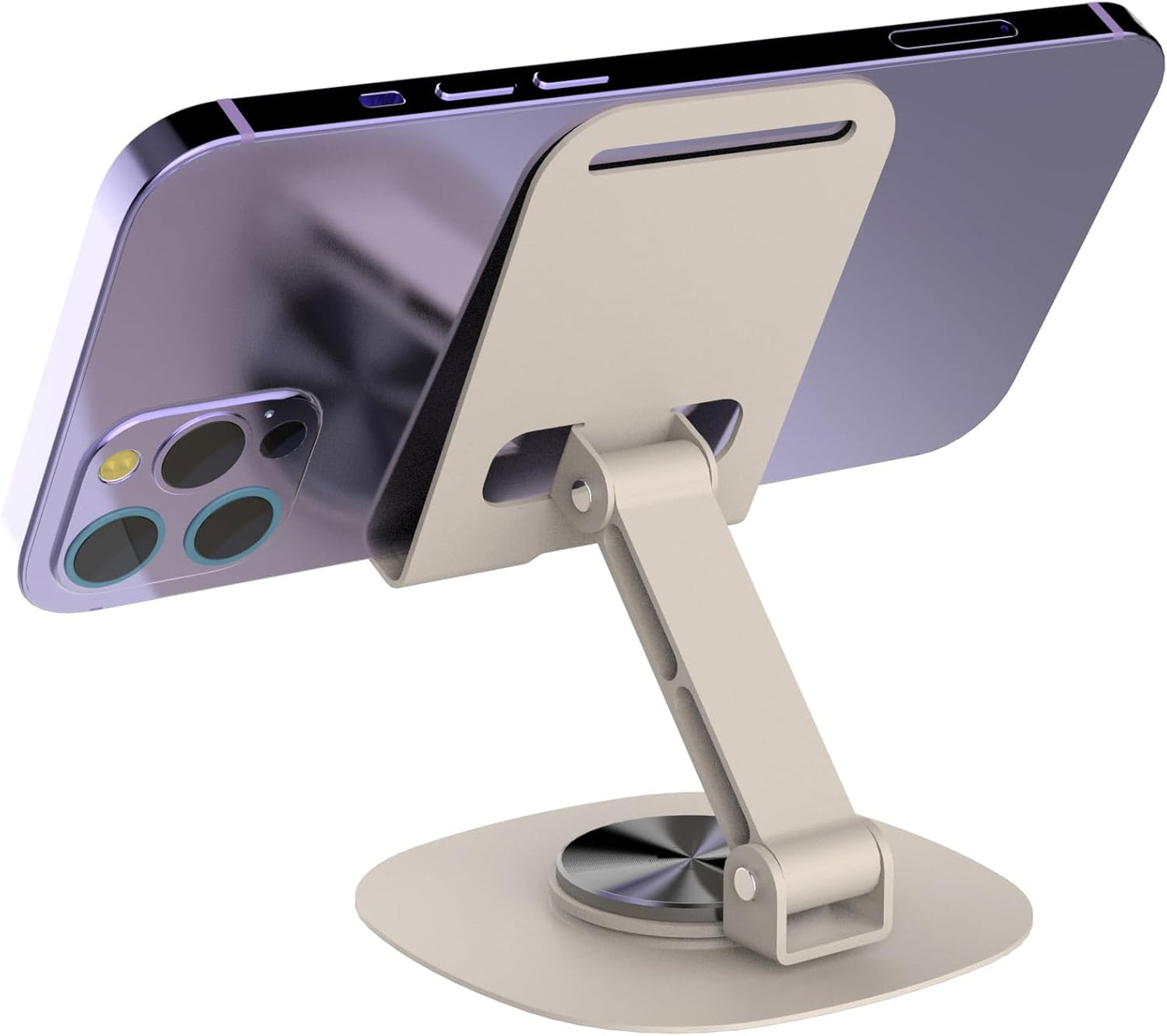 Adjustable Cell Phone Stand,360 Rotating Foldable Desktop Cellphone Stand with Anti-Slip Base Portable Phone Holder for iPhone 16 15 14 13 Pro Max, All Smart Phones, iPad (Wood)