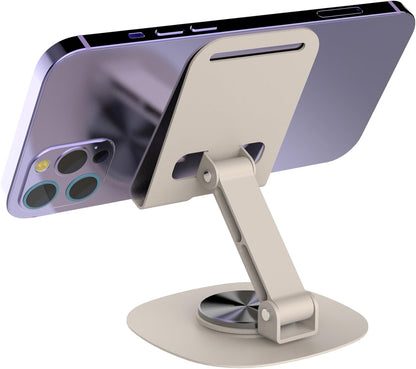 Adjustable Cell Phone Stand,360 Rotating Foldable Desktop Cellphone Stand with Anti-Slip Base Portable Phone Holder for iPhone 16 15 14 13 Pro Max, All Smart Phones, iPad (Wood)