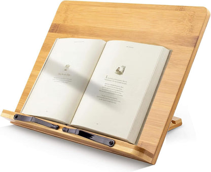 Bamboo Adjustable Book Stand, Stable and Portable Stable Hard Holder Stand for Reading Book, Bible, Textbooks Cookbooks Tablets (Large)