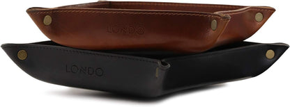 Londo Genuine Leather Tray Organizer - Practical Lightweight Water Resistant Computer Table Desk Storage Box for Wallets, Watches, Keys, Coins, Cell Phones and Office Equipment
