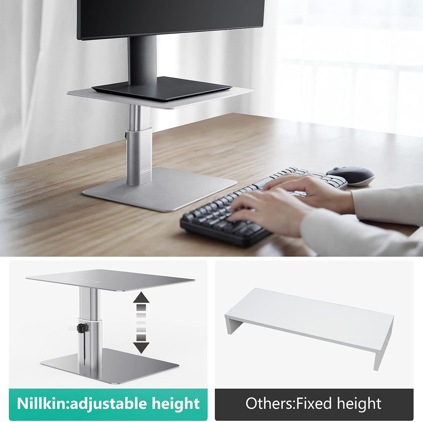 Nillkin Monitor Stand for Desk, Adjustable Height Computer Monitor Stand, Ergonomic Aluminum Computer Stand for Desktop Monitor, iMac, Studio Display XDR, Dell, HP, Lenovo, Other Screen Display, Black